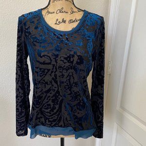 Simply Vera Turq & Blk burnout Velvet top  Size M